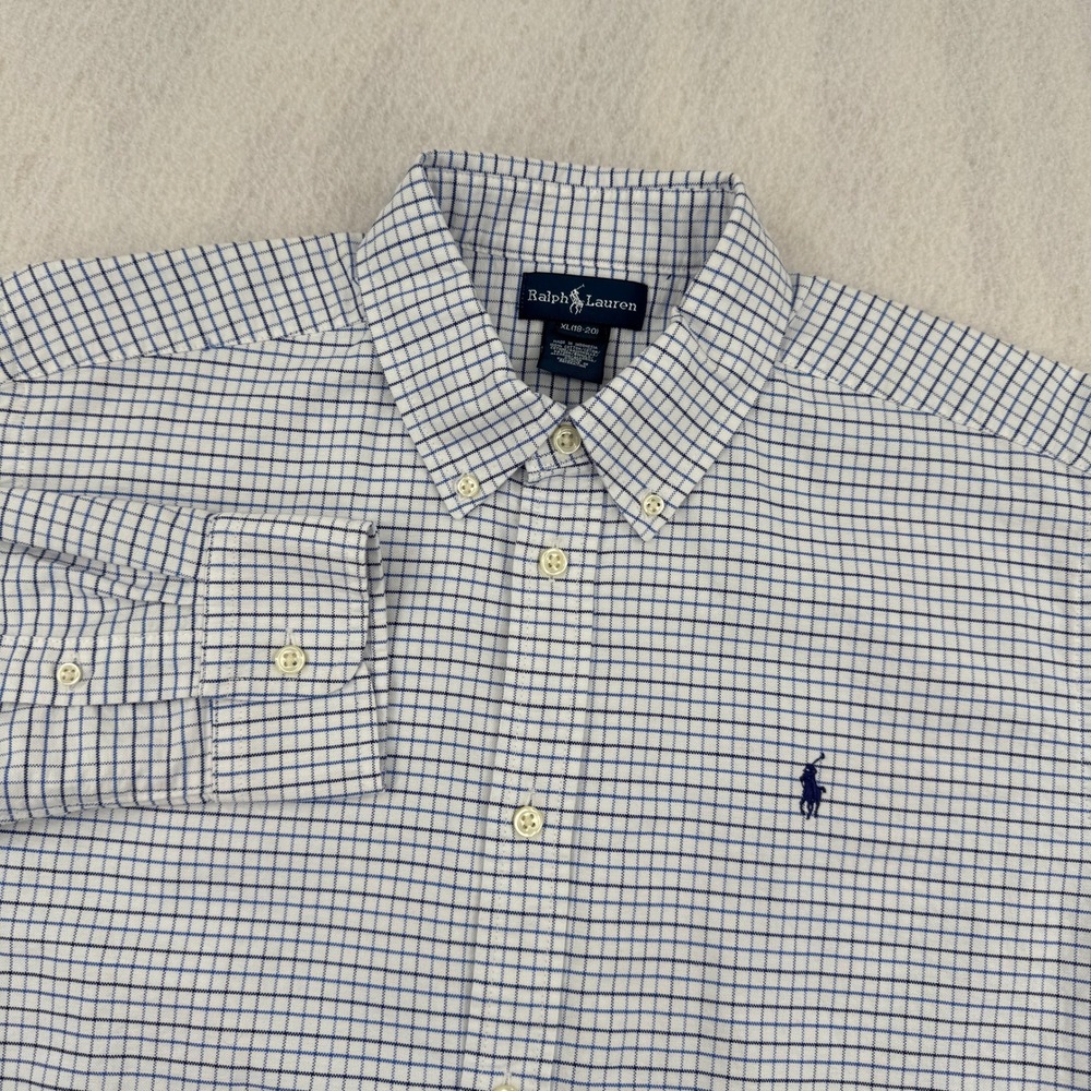 Ralph Lauren Boys XL 18-20 Oxford Button Down Shirt Long Sleeve Blue/White Check